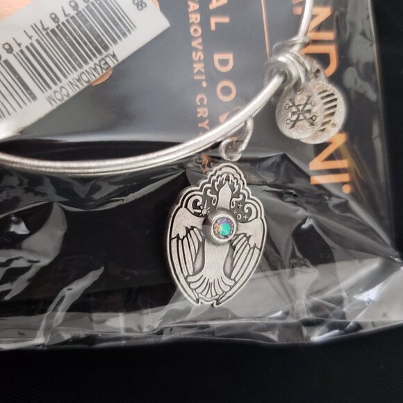 Alex and Ani Jewelry - NEW Alex & Ani Silver Swarovski  Crystal Dove Charm Bracelet  Bangle 368